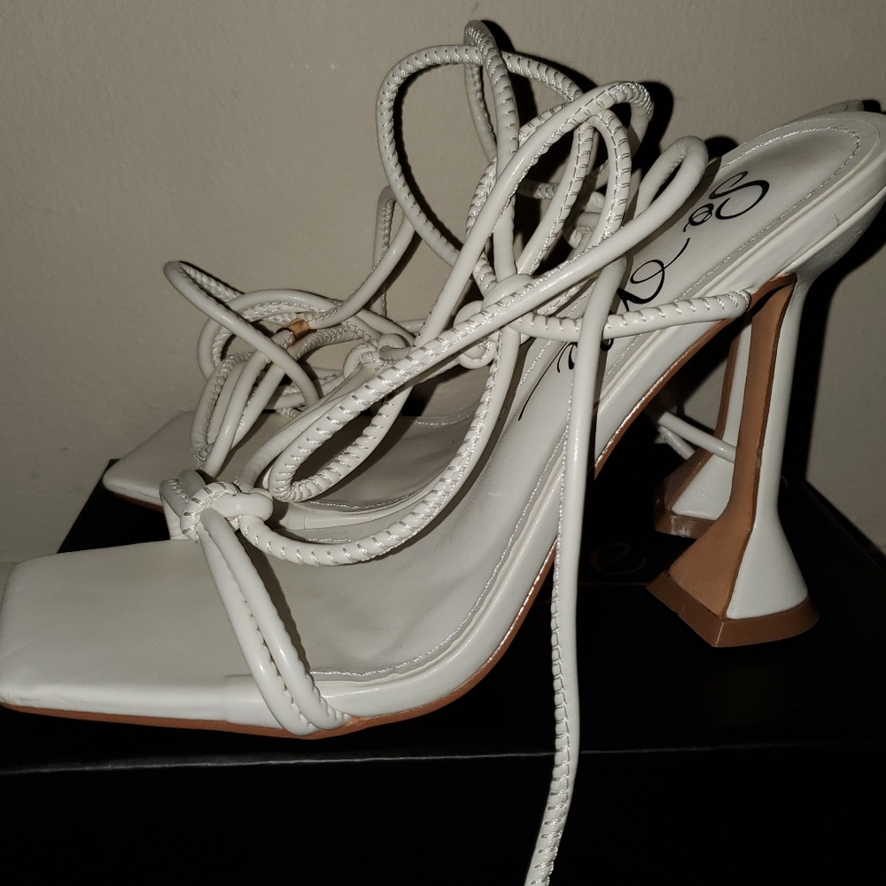 White lace-up heels
